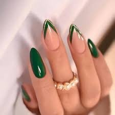 Green French tip nails